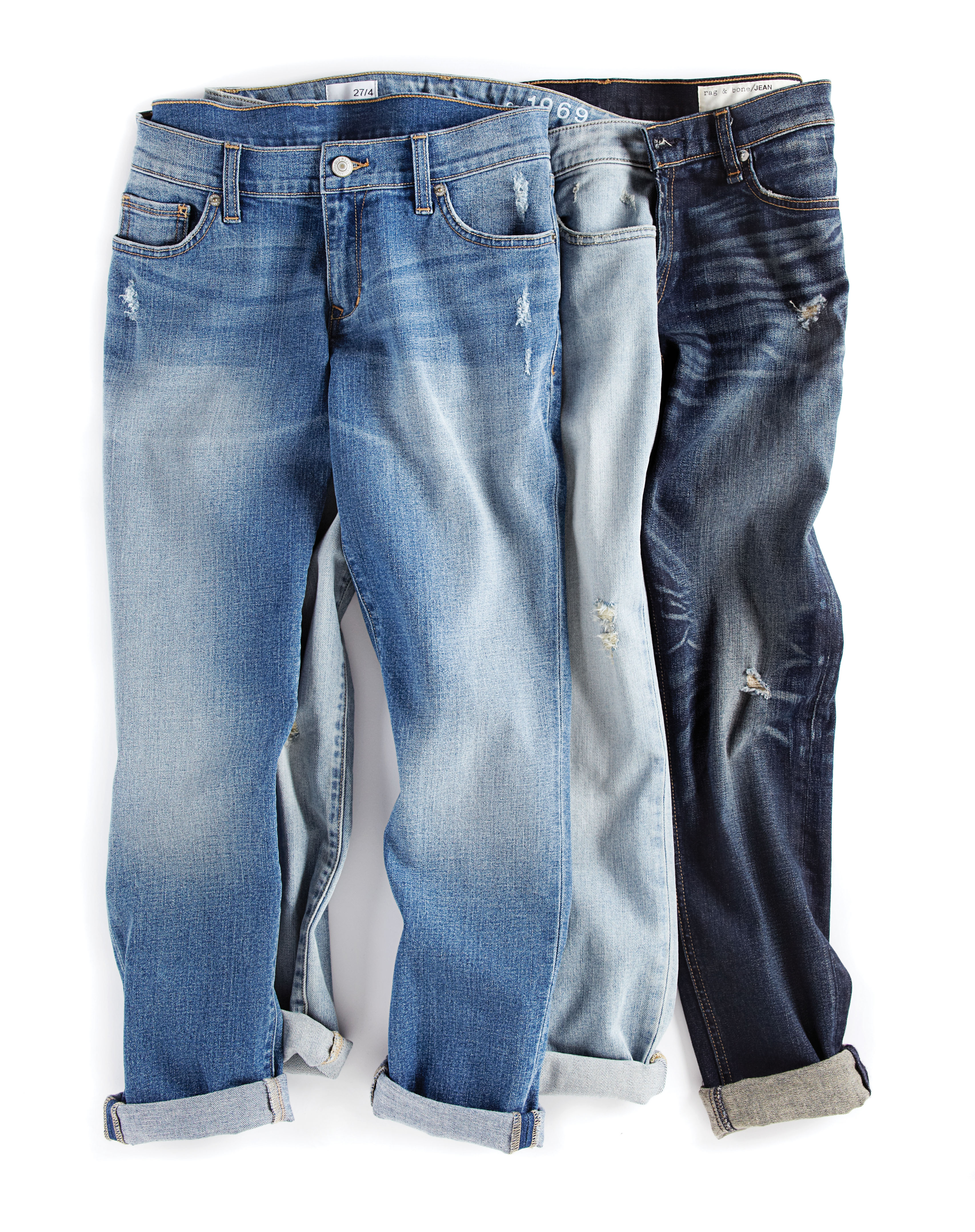 Three pairs boyfriend jeans, denim, Jan 13, p45