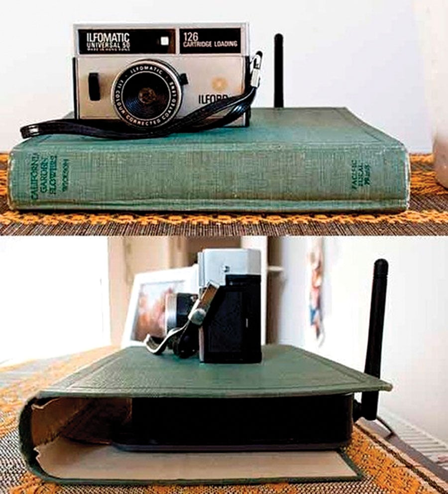 Declutter tip Hide an router with a book cover