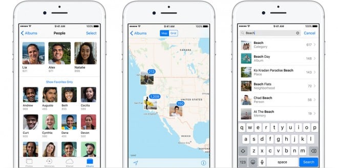 The Photos app uses facial recognition, location detection and other technology to sort your photos into smart galleries. Photo, Apple.