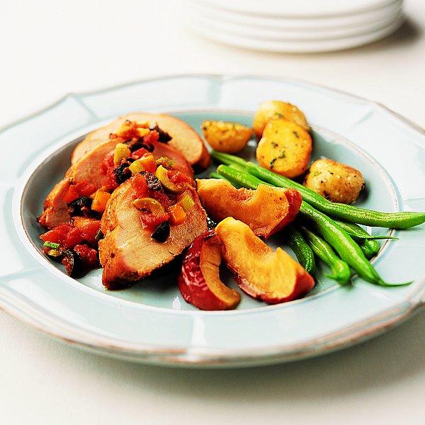 Curry-glazed pork with apple antipasto