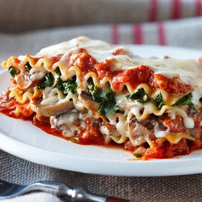 Homemade mushroom meat lasagna
