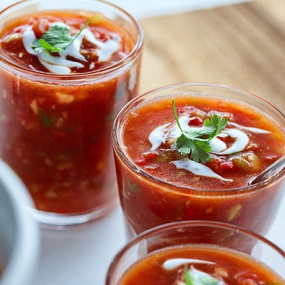Pitchers of spiked pepper gazpacho