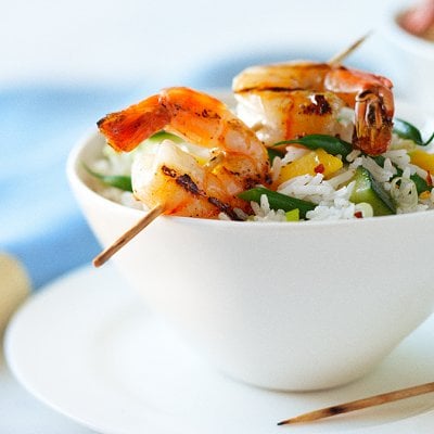 Shrimp with coconut rice salad