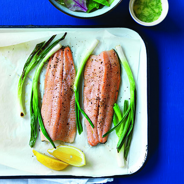 Rainbow trout with garlic-dill sauce