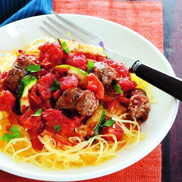 Faux spaghetti with spicy sausages