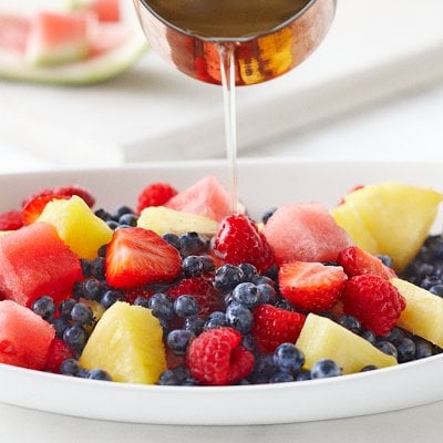 Fresh fruit salad with lime-ginger drizzle