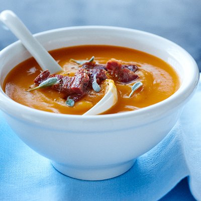 Squash soup with smoky bacon