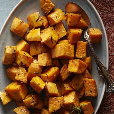 This chop-and-toss dish has been voted the easiest side dish ever by the Test Kitchen team. Fresh rosemary brightens up chunks of vibrant sweet potato -- a must-have for any Thanksgiving table!
