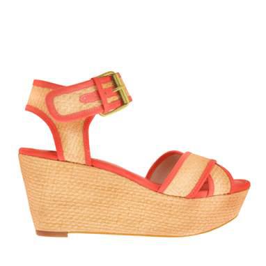 Town Shoes, platform, wedge, straw, sandals, coral, buckle