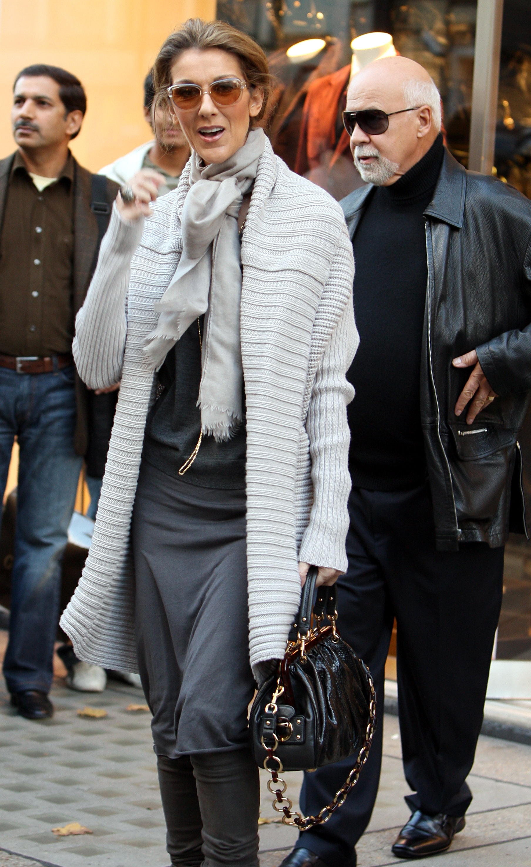 Celine Dion in an oversized knit sweater