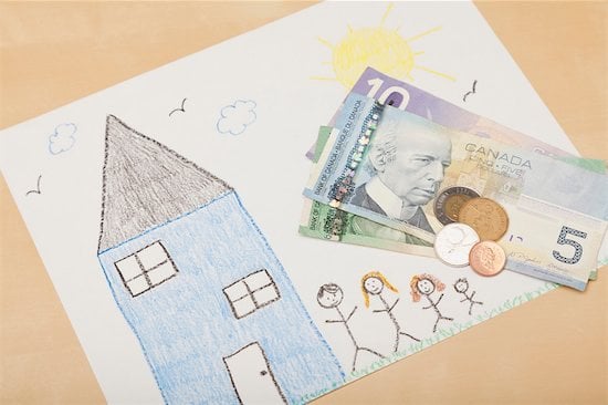 money, kids drawing of a house, family picture