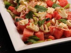 Watermelon and mint salad with grilled Haloumi cheese