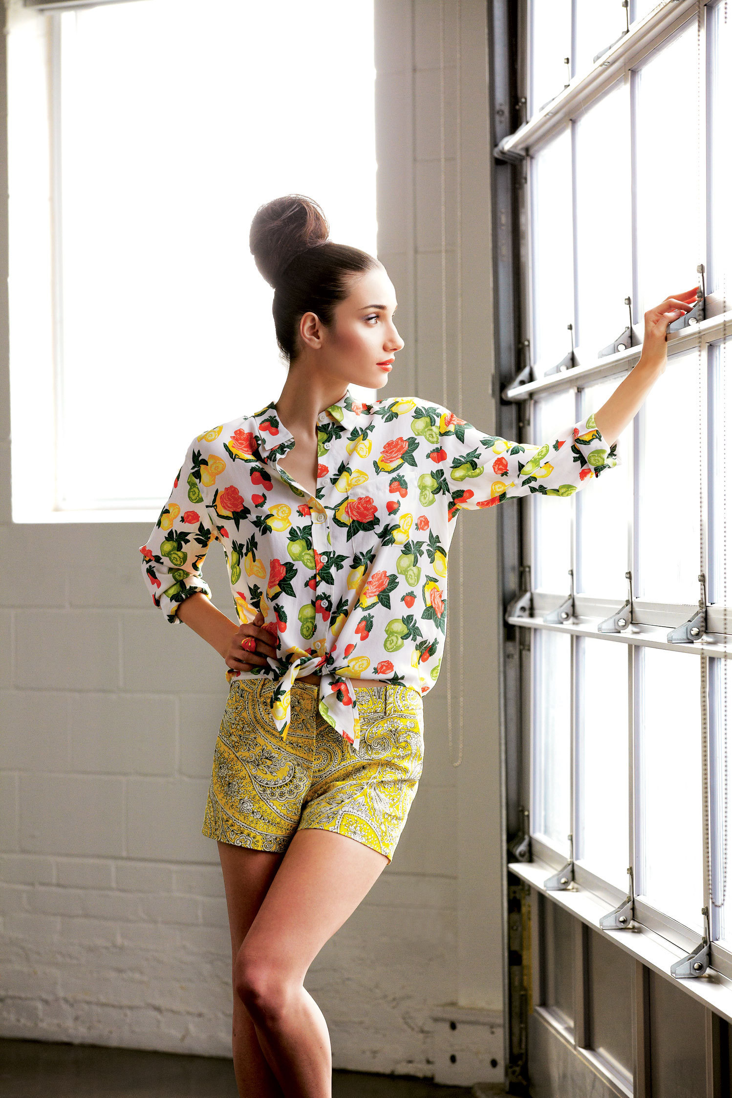 print on print fashion style trend, floral shirt  from Simms Sigal, and print shorts from J.Crew