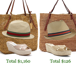 Straw accessories from a fedora, sandals and bag