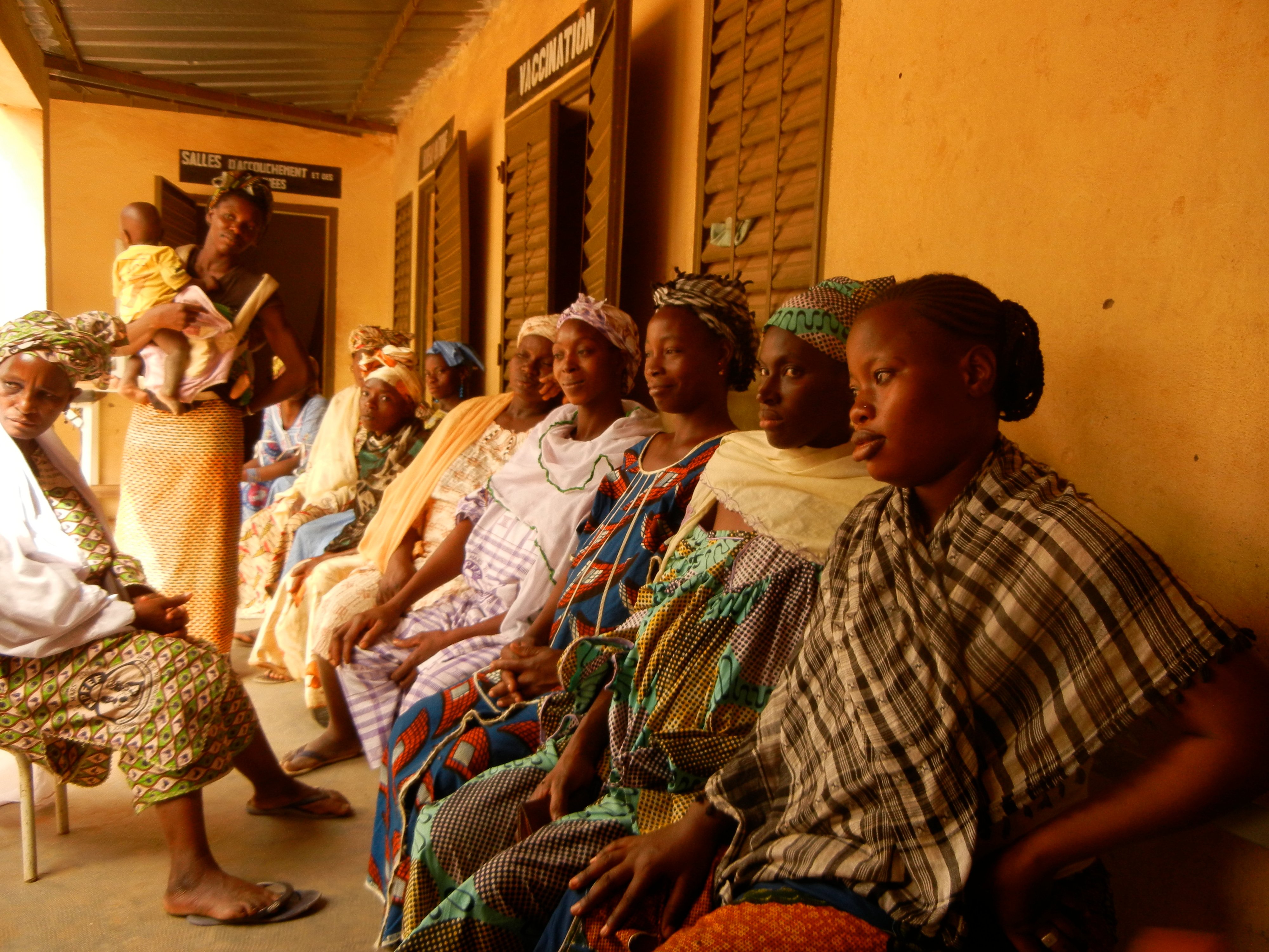 Mali health clinic, pregnant women waiting for midwives, West Africa
