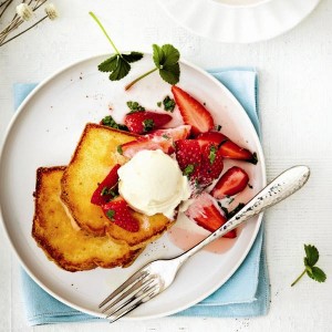 Cake toast with honeyed strawberries. Photo, Angus Fergusson.