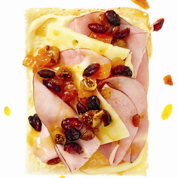 Ham and cheese focaccia with apricot mostarda