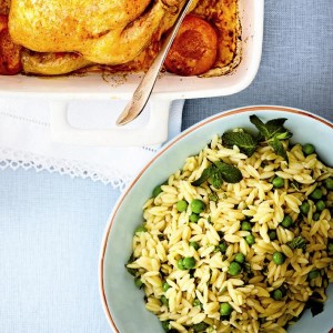 Risotto-style pea and mint orzo. Photo, Angus Fergusson.