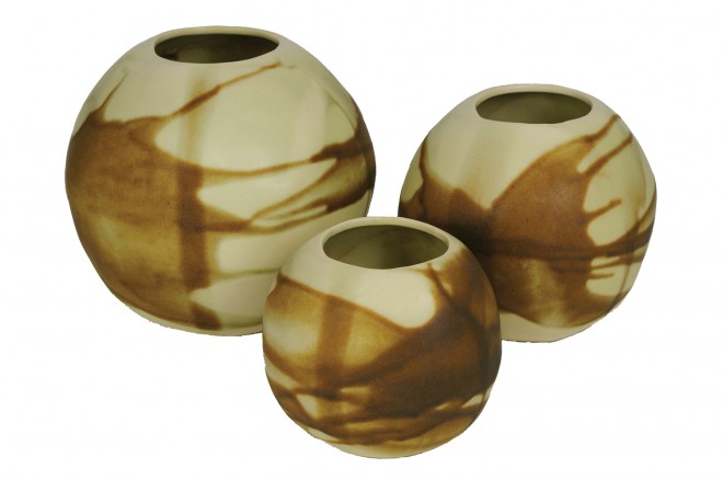 Three round vases, Alex Marshall, Hollace Cluny