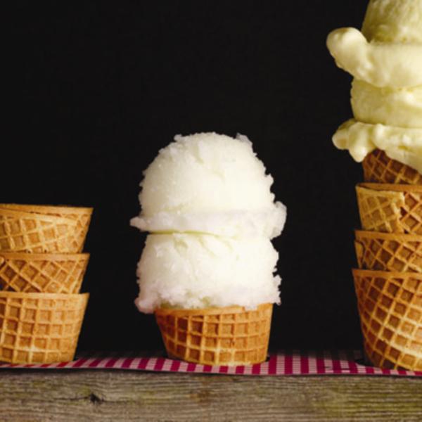 lemon sorbet in ice cream cones