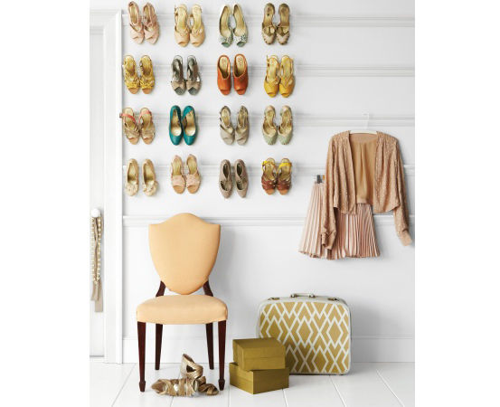 Shoe rack idea and storage, mounted picture rail