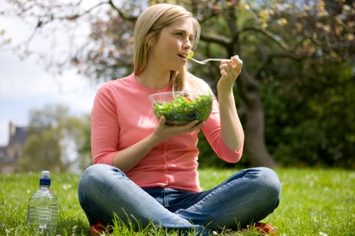 Eating salad in the park