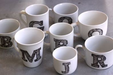 Monogrammed mugs with marker
