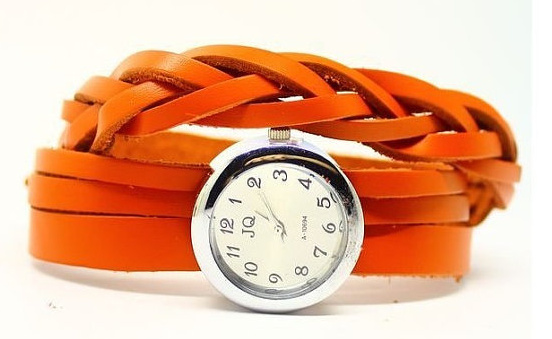 Orange leather bracelet watch