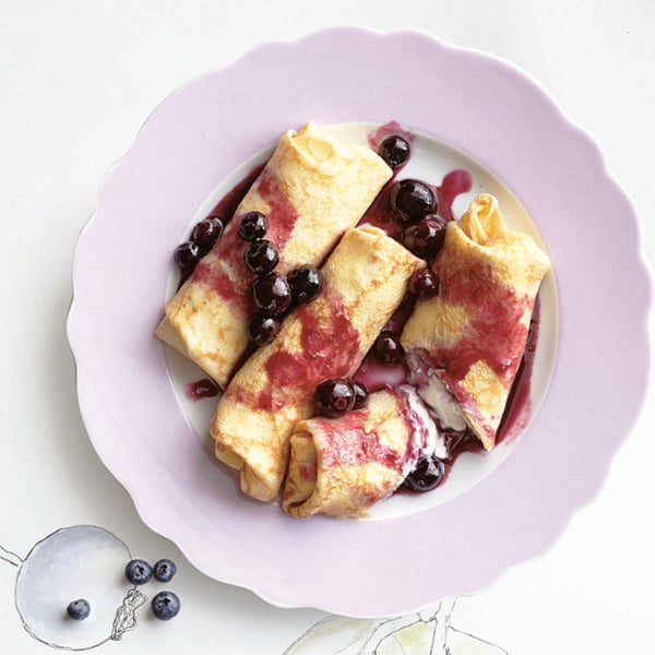 Blueberry and cheese blintzes