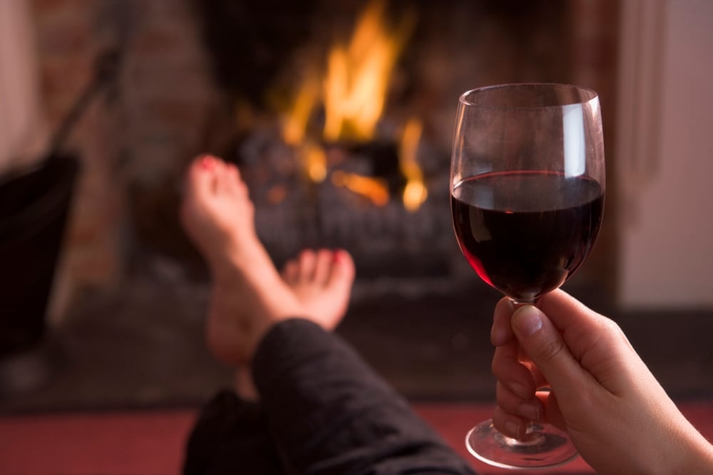 Drinking Red Wine in front of the fire