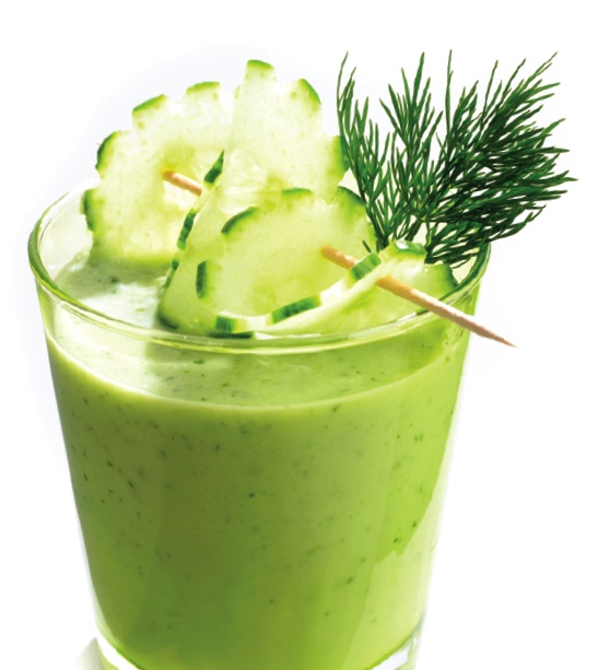 Green smoothie, cucumber, glass
