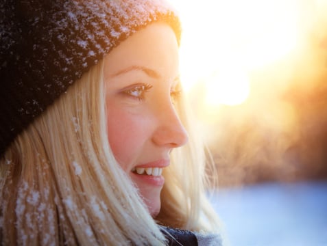 blonde woman winter outdoors