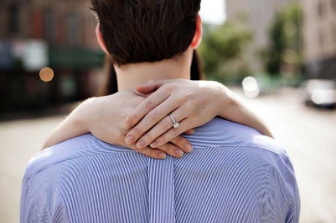 engagement Ring, couple hugging before marriage