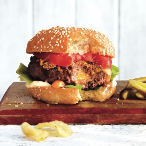 Inside-out cheddar burgers