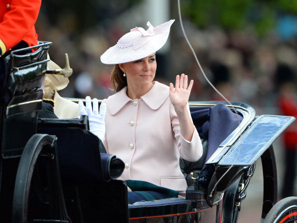 Catherine Duchess of Cambridge, travels by carriage along The Mall to the annual Trooping The Colour ceremony at Horse Guards Parade on June 15, 2013 in London, England. (Photo by Julian Parker/UK Press via Getty Images)