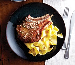 Roasted veal chops with shallot butter & pappardelle