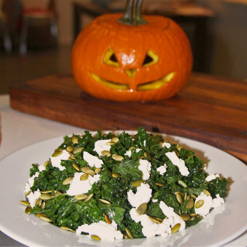 A curry-roasted pumpkin and kale salad for Halloween