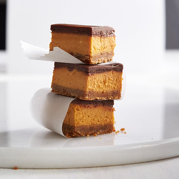 Pumpkin and chocolate cheesecake bars perfect for colder weather