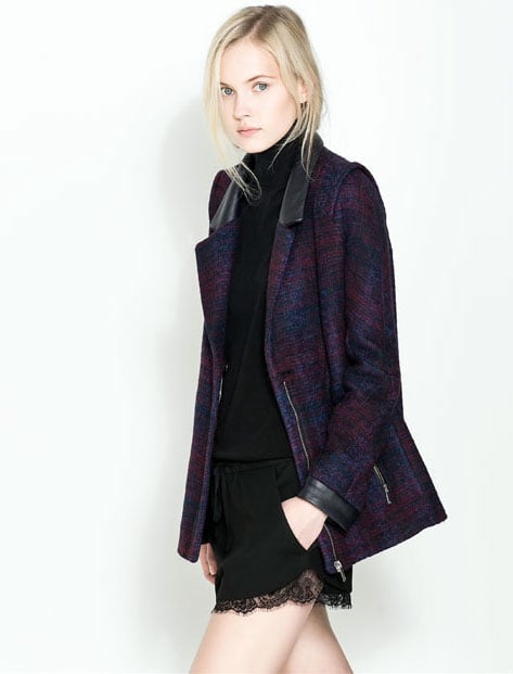 Zara Checkered Jacket with faux leather detail