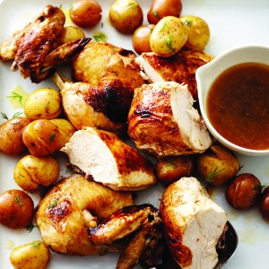 Faux-tisserie chicken with dilly potatoes.
