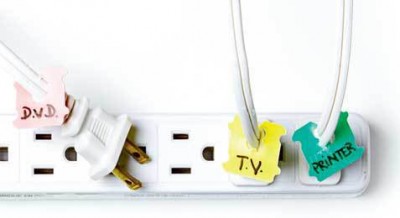 DIY label electronic cords power bar bread clips