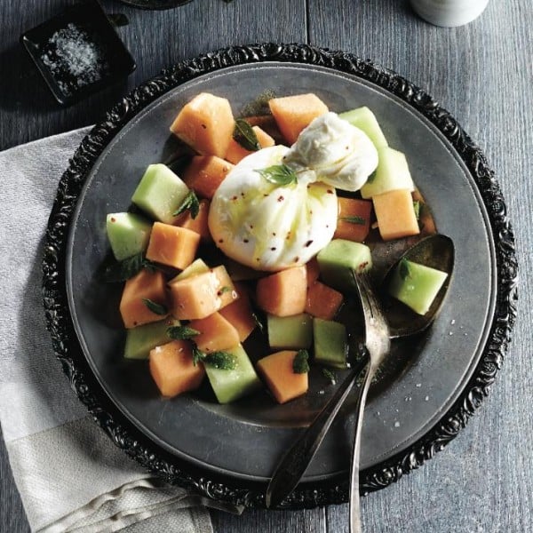 Minty melon salad with burrata cheese