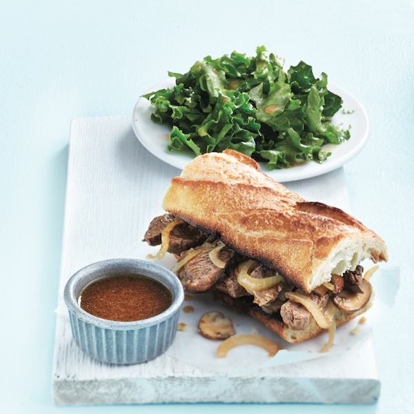 French beef dip with easy green salad