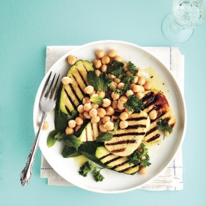 Grilled haloumi, zucchini and chickpea salad