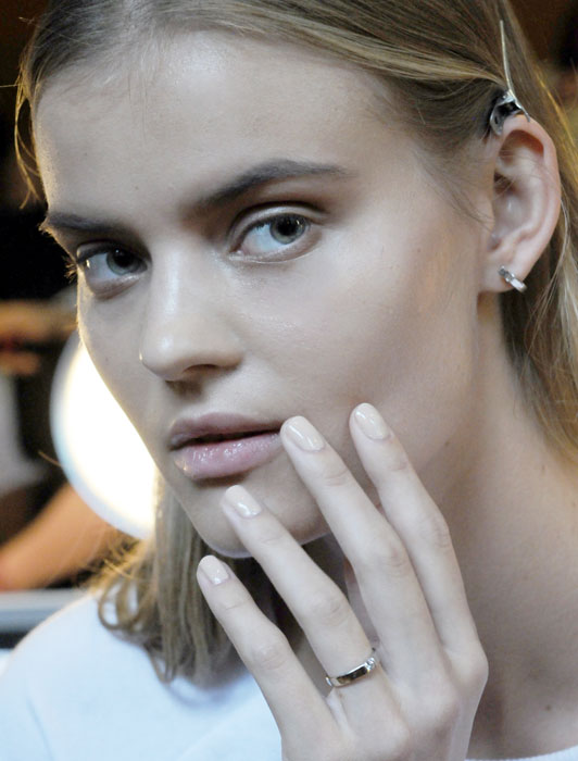 Sally Hansen’s Global Colour Ambassador Madeline Poole used the brand's Bare Dare (from the Miracle Gel collection) backstage for the debut of Stella McCartney’s Spring 2015 collection in New York City.