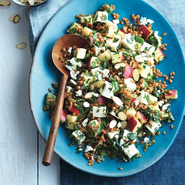 Wheat berry tabbouleh salad with apples and feta