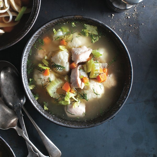 Chicken soup with dumplings and dill