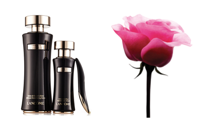Absolue L’extrait Ultimate beautifying lotion, $140, elixir-concentrate, $395. And Lancome Rose