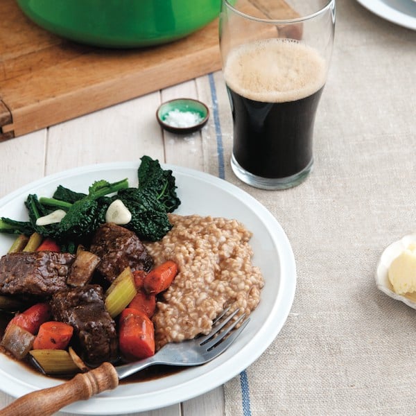 Stout-braised Irish stew, oat risotto and emerald isle greens