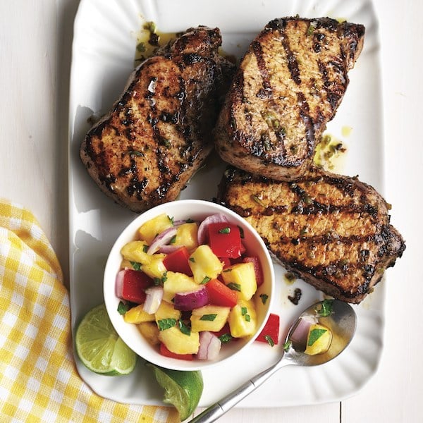 Grilled pork chops with pineapple salsa